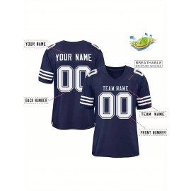 Custom Football Jersey - Personalized Team & Number, Breathable Sweat-Wicking Fabric, V-Neck Design for Men & Women, Plus Size Sports Training T-Shirt for Summer, Football Jersey, Sports Fan Apparel, Sporty Aesthetic, Comfortable Fit