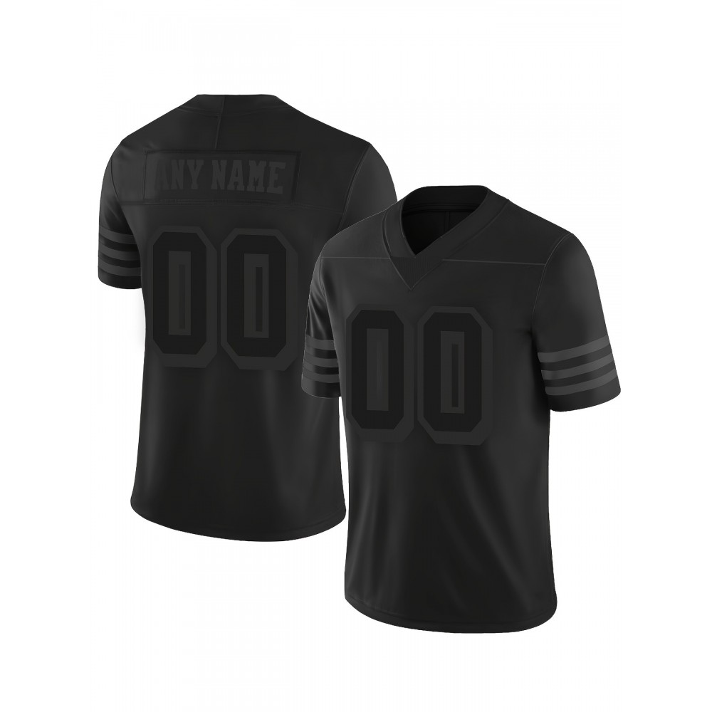 Customizable Women'S Plus Size Football Jersey - Personalized Team Name & Number, Breathable V-Neck Training or Casual Shirt for Summer Sports, Black with White Number Design, Sports Jersey, Sporty Design, Comfortable Fit Customizable Women'S Plus Size Football Jersey - Personalized Team Name & Number, Breathable V-Neck Training or Casual Shirt for Summer Sports, Black with White Number Design, Sports Jersey, Sporty Design, Comfortable Fit