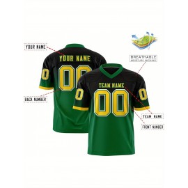 Customizable Plus Size Women'S Football Jersey - Personalized Name & Number, V-Neck Short Sleeve, Black & Neon Green with White Stripes & Logo, Breathable Summer Sports Training Uniform for Outdoor Competition