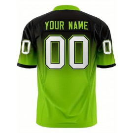 Customizable Plus Size Women'S Football Jersey - Personalized Name & Number, V-Neck Short Sleeve, Black & Neon Green with White Stripes & Logo, Breathable Summer Sports Training Uniform for Outdoor Competition