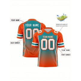 Customizable Plus Size Football Jersey - Personalized Name & Number, V-Neck, Loose Fit, Navy Blue with White & Orange Accents, Summer Sports Shirt for Men & Women, Football Jersey, Casual Sportswear, Sporty Design, Comfortable Fit