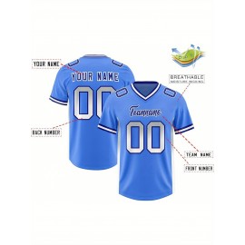 Customizable Plus Size Football Jersey - Personalized Name & Number, Vibrant Orange & Blue Gradient Design, V-Neck Short Sleeve, Breathable Summer Sports Shirt for Women, Football Jersey, Athletic Wear, Sporty Look, Comfortable Fit