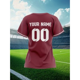 Customizable Women'S Plus Size Football Jersey - Personalized Name & Number, Maroon & Orange Soccer Training Shirt with White Accents, Breathable Summer Sportswear for Casual & Team Activities, Soccer Accessories, Durable Fabric